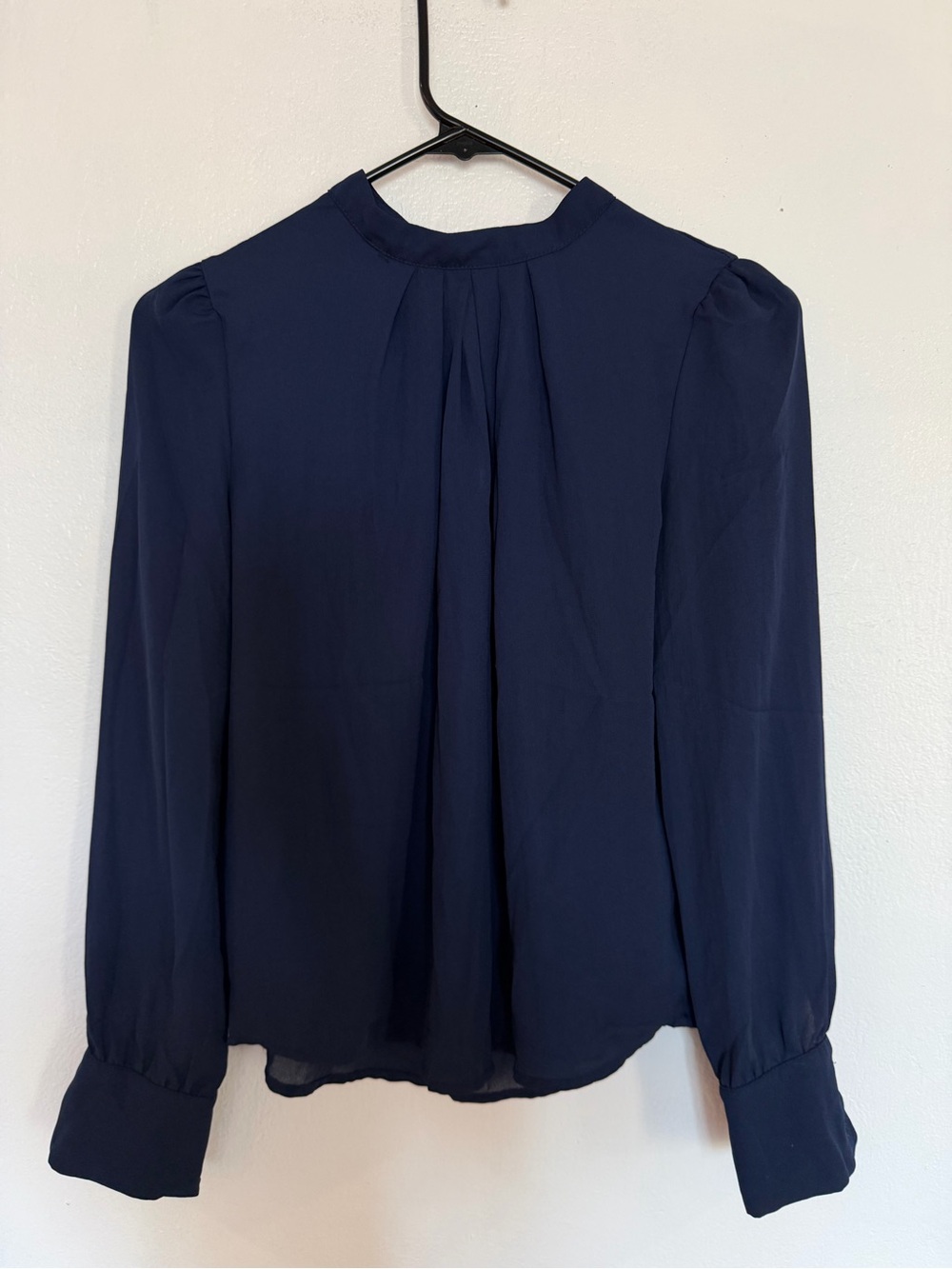 SHEIN Navy Long-Sleeve Pleated Back Blouse